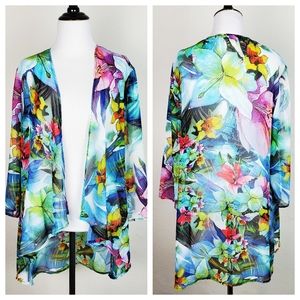 Vintage Top Kimono Tropical Floral Vacation Summer Sheer Swim Coverup All Hours